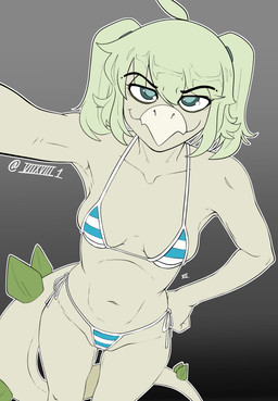 abstract_background anthro bedroom_eyes bikini breasts clothed clothing eye_bags female front_view green_body green_hair green_scales hair long_tail looking_at_viewer micro_bikini narrowed_eyes navel pale_body pale_scales pattern_bikini pattern_clothing pattern_swimwear pigtails scales seductive selfie side-tie_bikini skimpy skimpy_bikini slim smile smiling_at_viewer solo spiked_tail spikes spikes_(anatomy) string_bikini striped_bikini striped_clothing striped_swimwear stripes swimwear tail teal_eyes text twintails_(hairstyle) two-piece_swimsuit seven_(artist) third-party_edit cavemanon_studios snoot_game cynthia_(snoot_game) dinosaur ornithischian prehistoric_species reptile scalie stegosaurian stegosaurus thyreophoran 2025 absurd_res artist_name digital_drawing_(artwork) digital_media_(artwork) hi_res watermark