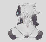 anthro anus biped bovid butt caprine clothing female fur genitals hi_res kindred_(lol) lamb_(lol) league_of_legends mammal mask pussy ramssa rear_view riot_games sheep short_tail solo tail tail_anus tencent white_body white_fur