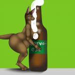 alcohol anthro beer belly beverage bottle breasts container female foam looking_at_viewer overweight slightly_chubby solo crimsoncolored kangaroo macropod mammal marsupial amy_(disambiguation) 1:1 hi_res