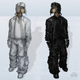 boots clothing duo eyewear footwear glasses gloves handwear hat headgear headwear jacket leather leather_clothing leather_gloves leather_handwear leather_jacket leather_topwear male male/male shoes snow solo standing topwear ushanka jameslewis g_jamez alpaca camelid humanoid mammal absurd_res black_and_white hi_res monochrome
