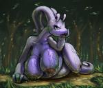 anthro anthrofied big_breasts breasts detailed_background eyelashes female forest green_eyes huge_breasts nature nipples open_mouth outside plant pokemorph slightly_chubby slime solo tail tongue tongue_out tree drxsmokey nintendo pokemon generation_6_pokemon goodra pokemon_(species)