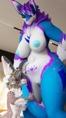 anthro big_breasts breasts dominant dominant_female duo female female/female genitals nipples plushie vulva womb_tattoo fallen_kingdoms ghostlyshark_(modeler) animate_inanimate lagomorph leporid living_plushie mamagen mammal rabbit 3d_(artwork) 4k 9:16 absurd_res digital_media_(artwork) hi_res