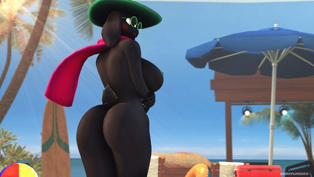 anthro areola ball beach beach_ball big_areola big_breasts big_butt bikini black_body black_breasts black_fur blush breasts butt clothing crossgender curvy_figure detailed_background eyewear female fingers fur glasses green_nipples grey_sclera hat headgear headwear hourglass_figure inflatable looking_back mtf_crossgender nipple_outline nipples nude outside scarf sea seaside side-tie_bikini solo standing string_bikini swimwear text thick_thighs two-piece_swimsuit water white_eyes wide_hips darkflash23 deltarune undertale_(series) ralsei bovid caprine darkner goat mammal 16:9 2021 3d_(artwork) artist_name digital_media_(artwork) hi_res source_filmmaker_(artwork) widescreen