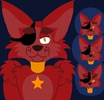 anthro blue_background brown_nose eye_patch eyewear freckles fur machine male owo red_body red_fur simple_background solo star yellow_eyes corvusthefox five_nights_at_freddy's freddy_fazbear's_pizzeria_simulator scottgames rockstar_foxy_(fnaf) animatronic canid canine fox mammal robot digital_drawing_(artwork) digital_media_(artwork) hi_res