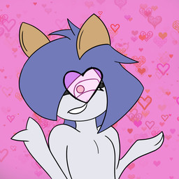 2_fingers blue_hair bob_cut cowlick eyewear fingers gesture glasses hair hand_gesture heart_glasses heart_symbol male not_furry pink_background pointing simple_background smile solo malegardevoir nintendo pokemon maki_(malegardevoir) generation_3_pokemon humanoid kirlia pokemon_(species) shiny_pokemon 1:1 2022 half-length_portrait portrait