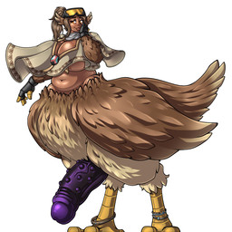 big_breasts big_penis breasts brown_body brown_eyes brown_feathers brown_hair clothing feathers genitals gloves gynomorph hair handwear huge_breasts huge_penis intersex lips looking_at_viewer penis poncho purple_penis simple_background slightly_chubby slightly_chubby_gynomorph slightly_chubby_intersex solo standing thick_lips topwear visor white_background adjatha trials_in_tainted_space rummi_(tits) avian avian_taur bird bird_taur shalinae taur 1:1 2026 hi_res story story_in_description
