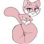 anthro big_butt breasts butt featureless_breasts female fur genitals looking_at_viewer looking_back nude pink_body pink_fur pussy raised_tail rear_view side_boob simple_background solo tail white_background third-party_edit vimhomeless super_planet_dolan shima_luan domestic_cat felid feline felis mammal alternate_version_at_source low_res