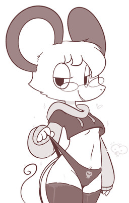 anthro bedroom_eyes breasts clothing clothing_pull cropped_sweater female legwear narrowed_eyes panties panty_pull seductive small_breasts solo teasing teasing_viewer thick_thighs thigh_highs under_boob underwear underwear_pull theartmanor meme_clothing molte mammal murid murine rodent hi_res meme