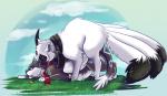 absunine ambiguous_gender claws dipstick_tail duo feral fur male male/ambiguous markings multi_tail multicolored_tail red_eyes tail tail_markings rhysandnight nintendo pokemon shiro_(absunine) absol generation_1_pokemon generation_3_pokemon ninetales pokemon_(species) digital_media_(artwork)