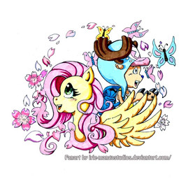 antlers backpack blush cherry_blossom clothing duo feathered_wings feathers female feral flower hat headgear headwear horn male plant prunus_(flower) text tree wings yellow_body yellow_feathers irie-mangastudios friendship_is_magic hasbro my_little_pony mythology one_piece fluttershy_(mlp) tony_tony_chopper arthropod butterfly deer equid equine insect lepidopteran mammal mythological_creature mythological_equine new_world_deer pegasus reindeer 2012 crossover english_text traditional_media_(artwork)
