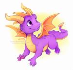 ambiguous_gender claws feral horn membrane_(anatomy) membranous_wings purple_eyes solo tail text wings lintufriikki activision european_mythology mythology spyro_the_dragon spyro dragon mythological_creature mythological_scalie scalie western_dragon 2018 url male_(lore)