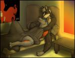 anthro bed duo eyes_closed furniture inside kissing male male/male nude pillow sitting smile amixeduppuppy canid canine mammal