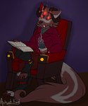 armchair chair furniture reading soul archivist-kayl mythology crimson_(burgundy_wolf) canid canid_demon canine canis demon hellhound mammal mythological_canine mythological_creature wolf nonbinary_(lore)