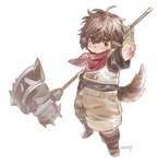 anthro axe bandanna brown_eyes brown_hair dog_tail eyebrows greataxe hair holding_object holding_weapon kerchief male messy_hair red_bandanna red_kerchief simple_background solo thick_eyebrows weapon white_background young wasp_(artist) lord_of_heroes schneider_(lord_of_heroes) dogkin_(lord_of_heroes) absurd_res hi_res