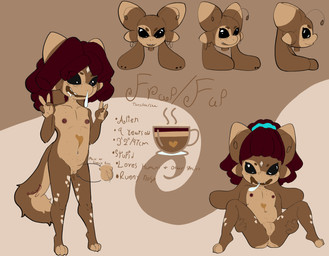 4_fingers accessory antennae_(anatomy) anthro balls black_eyes bodily_fluids breasts brown_body brown_fur butt claws digitigrade dreadlocks eyebrows feet female finger_claws fingers floppy_ears fluffy fluffy_tail freckled_butt freckled_face freckles fur genital_fluids genitals gesture hair hand_gesture heart_(marking) looking_at_viewer markings missing_tooth multicolored_body multicolored_fur nipples nude nude_anthro nude_female open_mouth penis piercing plump_labia ponytail precum presenting scrunchie simple_background slightly_chubby slightly_chubby_female small_penis smile snot solo spread_legs spreading standing tail teeth text two_tone_body two_tone_fur v_sign vaginal_fluids vulva young young_anthro young_female teajunkie frapy alien humanoid english_text hi_res model_sheet multiple_images