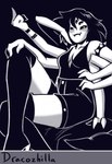 alternative_fashion anthro blush boots breasts cleavage clothed clothing female footwear gesture goth hand_gesture high_heeled_boots high_heels legwear middle_finger shoes sitting solo thigh_boots thigh_highs dracozhilla undertale undertale_(series) muffet arachnid arthropod spider hi_res