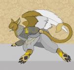 anthro blush clothing feathers feet hindpaw male pawpads paws presenting solo wings zirius mythology avian gryphon mythological_avian mythological_creature opinicus hi_res