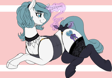 accessory bow_(feature) bow_accessory bow_ribbon choker clothed clothing female furgonomics hair horn jewelry lace legwear lingerie magic necklace panties ponytail ribbons simple_background smile solo stockings tail tail_accessory tail_bow tail_ribbon tail_wraps telekinesis thigh_highs underwear wraps longinius hasbro my_little_pony mythology fan_character silk_lace_(oc) equid equine mammal mythological_creature mythological_equine unicorn 2019 absurd_res flat_colors hi_res