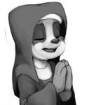 4_fingers anthro clasped_hands clothed clothing eyes_closed female fingers nun_habit nun_outfit open_mouth religious_clothing simple_background solo white_background young young_anthro young_female dogyd blizzard_entertainment warcraft li_li_stormstout bear mammal pandaren greyscale half-length_portrait low_res monochrome portrait