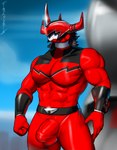 bulge clothing latex male muscular muscular_male pecs power rangers solo spandex suit superhero tight_clothing franubis power_rangers super_sentai absurd_res hi_res