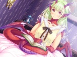 4:3 animal_humanoid bed bedroom book breasts dragon dragon_humanoid female furniture green_hair hair humanoid inside monster_girl_(genre) mythological_creature mythological_scalie mythology scalie sei_monmusu_gakuen solo vanadis