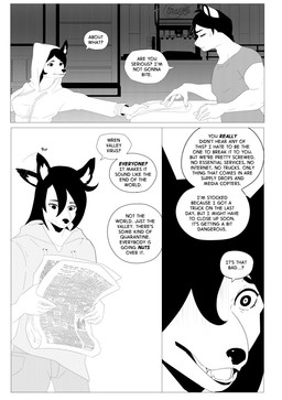 anthro breasts clothing dialogue duo eyes_closed female holding_newspaper holding_object hoodie inside looking_down male newspaper open_mouth shirt side_view simple_background store surprised text topwear white_background corablue canid domestic_cat felid feline felis mammal comic digital_media_(artwork) english_text hi_res monochrome