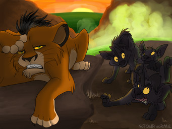facepalm feral group male toony not-quite-normal disney the_lion_king banzai_(the_lion_king) ed_(the_lion_king) scar_(the_lion_king) shenzi_(the_lion_king) felid hyena lion mammal pantherine spotted_hyena 4:3 digital_media_(artwork) source_request unavailable_at_source