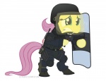 armor clothing electronics explosives female fur green_eyes grenade grimace gun hair headgear helmet knee_pads knife pink_hair radio ranged_weapon riot_gear riot_police riot_shield scabbard shield simple_background solo tactical_gear text weapon yellow_body yellow_fur astralbeast friendship_is_magic hasbro my_little_pony fluttershy_(mlp) equid equine horse mammal pony 2012 english_text hi_res