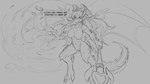 16:9 2019 3_toes anthro breasts cygames dialogue digital_drawing_(artwork) digital_media_(artwork) dragalia_lost dragon english_text feet female fire genitals grey_background horn magic magic_user melee_weapon monochrome mym_(dragalia_lost) mythological_creature mythological_scalie mythology nintendo nipples nude pussy scalie simple_background sketch solo spikes tail text toes watsup weapon widescreen wings