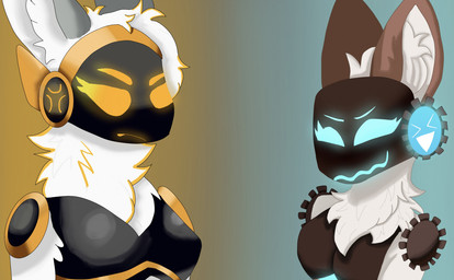anthro breasts duo female female/female fur machine protogen_visor shitpost smile smug tuft visor white_body white_fur demoniccheezit my_furry_protogen the_coffin_of_andy_and_leyley juno_(my_furry_protogen) xena_(my_furry_protogen) protogen hi_res meme