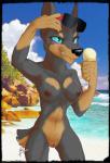 anthro athletic athletic_anthro athletic_female beach blush breasts dessert detailed_background eyewear eyewear_on_head eyewear_only female food genitals ice_cream nipples nude nude_beach outside pussy sand sea seaside sky smile solo sunglasses sunglasses_on_head sunglasses_only water 1oi conditional_dnp canid canine canis dobermann domestic_dog mammal pinscher 2018 absurd_res digital_media_(artwork) hi_res