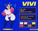 3_toes anthro areola areola_slip big_breasts bikini blonde_hair blue_background blue_fingernails blue_hair blue_nails blue_tail breasts bulge clothed clothing colored_nails ear_piercing ear_ring eyewear feet fingerless_gloves fingernails fingers fur gesture glasses gloves gynomorph gynomorph_anthro hair hair_over_eye hand_gesture handwear intersex intersex_anthro jacket legwear middle_finger multicolored_hair nails off_shoulder open_clothing open_jacket open_mouth open_smile open_topwear piercing ponytail pronouns ring_piercing round_glasses simple_background smile solo stated_age stated_height sunglasses swimwear tail text thigh_highs toeless_thigh_highs toes tongue topwear two-piece_swimsuit two_tone_hair white_body white_fur wide_hipped_anthro wide_hipped_gynomorph wide_hips chromapan vivi_(chromapan) domestic_cat felid feline felis mammal 2024 artist_name english_text hi_res model_sheet