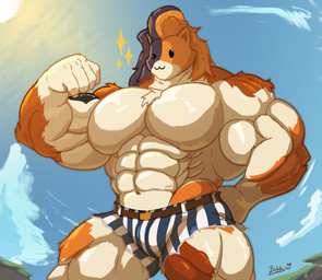 :3 abs anthro barazoku belt biceps big_muscles black_body black_fur black_hair bottomwear bulge chest_tuft clothed clothing cloud day flexing flexing_bicep fur hair looking_at_viewer male muscular muscular_anthro muscular_male muscular_thighs navel one_eye_closed orange_body orange_fur orange_hair outside pecs pose quads shorts shorts_only sky solo sparkles sun tattoo thick_thighs topless tuft white_body white_fur wink behemoffs epic_games fortnite meowscles purradise_meowscles calico_cat domestic_cat felid feline felis mammal 2023 absurd_res digital_media_(artwork) hi_res