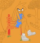 anthro bench biped black_eyes branch clothing dress eyebrows female footwear fur mouth_closed on_bench outside plant shoes sitting sitting_on_bench solo toony tree white_sclera yarharcannon lagomorph leporid mammal rabbit 2021 absurd_res digital_media_(artwork) hi_res