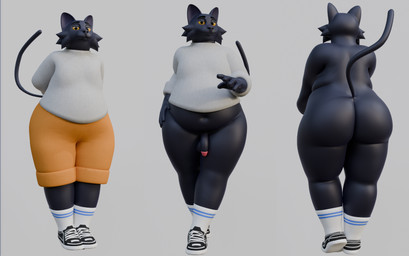 anthro big_butt black_body black_fur bottomless butt clothed clothing footwear footwear_only fur genitals looking_at_viewer male mostly_nude multiple_poses nude overweight overweight_anthro overweight_male penis pose pupils shoes shoes_only simple_background socks solo tail thick_thighs white_background white_clothing white_footwear white_socks yellow_eyes sesame_bun felid feline mammal hi_res