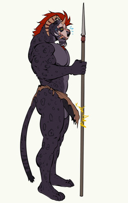 anthro balls black_body black_fur bone bone_mask bottomwear clothed clothing erection erection_under_clothing erection_under_loincloth foreskin fur genitals hair ineffective_clothing ineffective_loincloth loincloth loincloth_only male markings mask melanistic melee_weapon muscular muscular_anthro muscular_male penis polearm red_hair skull skull_mask solo spear spots spotted_body spotted_fur tenting topless weapon fengluy felid leopard mammal pantherine absurd_res hi_res