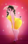 anthro bite biting_lip biting_own_lip black_hair breasts clothed clothing cloven_hooves curvy_figure dress female fur hair hooves leaning leaning_forward looking_at_viewer pigtails pink_body pink_fur self_bite side_view solo yellow_clothing yellow_dress unfinishedheckery looney_tunes the_looney_tunes_show warner_brothers petunia_pig domestic_pig mammal suid suina sus_(pig) 2021 absurd_res full-length_portrait hi_res portrait