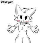 ambiguous_gender anthro blush blush_lines cuddle_request extended_arms femboy fur male simple_background smile solo white_body white_fur lazygmodder boy_kisser_(meme) silly_cat_(mauzymice) felid feline mammal artist_name meme shaded signature simple_shading