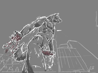 after_masturbation after_orgasm anthro balls blood bodily_fluids city cum death fur genital_fluids genitals gore grey_background group macro male micro micro_abuse muscular nude nude_anthro nude_male outside public public_nudity simple_background solo tail jeri_kleinlowe canid canine canis mammal wolf 2021 4:3