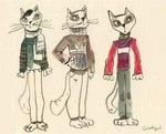 biped bottomwear clothing pants scarf shirt simple_background solo sweater topwear unknown_artist beastly_crimes beastly_crimes_(2024) badgercat domestic_cat felid feline felis mammal concept_art official_art