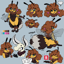 accessory afro ambiguous_gender antennae_(anatomy) anthro arthropod_abdomen b_emoji blush breasts brown_body brown_fur brown_hair color_swatch curly_hair dialogue duo emoji expressions eye_through_hair eyebrow_through_hair eyebrows eyelashes female fluffy fur hair hair_accessory hair_tie happy kneeling looking_at_viewer palette shortstack simple_background smile solo text tongue tongue_out translucent translucent_hair white_body white_fur wings yellow_body yellow_fur conditional_dnp greenlinzerd harper_(greenlinzerd) pamela_(greenlinzerd) arthropod bee hymenopteran insect lepidopteran moth 1:1 2022 digital_media_(artwork) english_text hi_res multiple_images signature