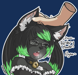 ambiguous_gender anthro bell bell_collar bodily_fluids breasts clothed clothing collar cute_fangs dialogue disembodied_hand drooling duo ear_rub eyes_closed eyewear fangs female glasses headpat inner_ear_fluff master open_mouth petting saliva simple_background teeth text transparent_background tuft kdhynamo tharkis domestic_cat felid feline felis mammal 2018 alpha_channel english_text japanese_text