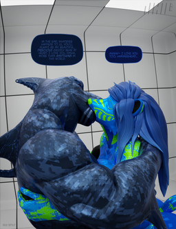 after_transformation anthro blue_body blue_hair camo_body close_together detailed_background duo eye_contact eyes_closed female genitals hair hands_on_shoulders hug i_love_you kiss_on_lips kissing latex logo looking_at_another love male open_mouth sex_doll_holes side_view test_chamber text thought_bubble thoughts codename_nihil petruz_(modeler) dasha_(petruz) hammerhead_(petruz) aquatic bear fish living_sex_doll mammal shark 2025 3d_(artwork) absurd_res artist_logo blender_(artwork) blender_cycles_(artwork) digital_media_(artwork) english_text hi_res signature story_at_source watermark
