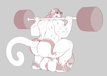 anthro balls big_balls big_penis clothing crouching erection exercise genital_piercing genitals huge_balls huge_penis humanoid_genitalia humanoid_penis hyper hyper_balls hyper_genitalia hyper_penis hyper_problems male muscular muscular_anthro muscular_male penis penis_piercing piercing prince_albert_piercing pubes solo wardrobe_malfunction weightlifting workout boosterpang plini felid mammal pantherine hi_res monochrome