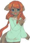 4_fingers anthro blue_eyes blush brown_body brown_fur clothed clothing female fingers fur hair kemono looking_at_viewer open_mouth orange_hair simple_background smile solo tongue white_background havemoon yuneri canid canine canis domestic_dog mammal hi_res