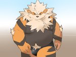 anthro anthrofied belly big_belly black_body black_nose bulge clothing kemono male moobs navel nipples orange_body overweight overweight_male solo underwear inunoshippo nintendo pokemon arcanine generation_1_pokemon pokemon_(species) 2024 4:3 hi_res