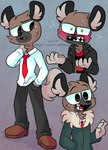 anthro blush clothed clothing male multiple_poses necktie pose sharp_teeth solo teeth toony vdru7 aggretsuko sanrio haida_(aggretsuko) hyena mammal spotted_hyena