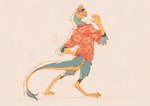 aloha_shirt anthro character_art clothing feathers pattern_clothing pattern_shirt pattern_topwear peak shirt topwear koda-jd rinlinart dinosaur oviraptor oviraptorid prehistoric_species reptile scalie theropod sketch