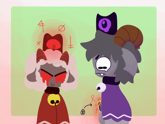 angry anthro bell bell_collar chastity_cage chastity_device clothing collar crown disgust disgusted_face duo embarrassed flat_chastity_cage headgear horn humiliation looking_at_another magic_user male male/male penis_humiliation simple_background wearing_chastity_cage wearing_chastity_device axouwur cult_of_the_lamb massive_monster_(studio) goat_(cult_of_the_lamb) lamb_(cult_of_the_lamb) bovid caprine goat mammal sheep hi_res