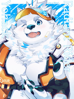 anthro bandage bandage_on_face belly blue_eyes blush clothing fingerless_gloves fur gloves handwear hat headgear headwear life_jacket male one_eye_closed overweight pawpads smile solo visor_cap white_body white_fur wink hagio_graphy lifewonders live_a_hero yohack canid canine canis domestic_dog mammal nordic_sled_dog samoyed spitz 3:4 absurd_res hi_res